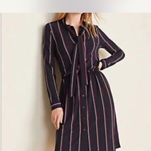 Ann Taylor Black Long Sleeve Dress with Red Stripes